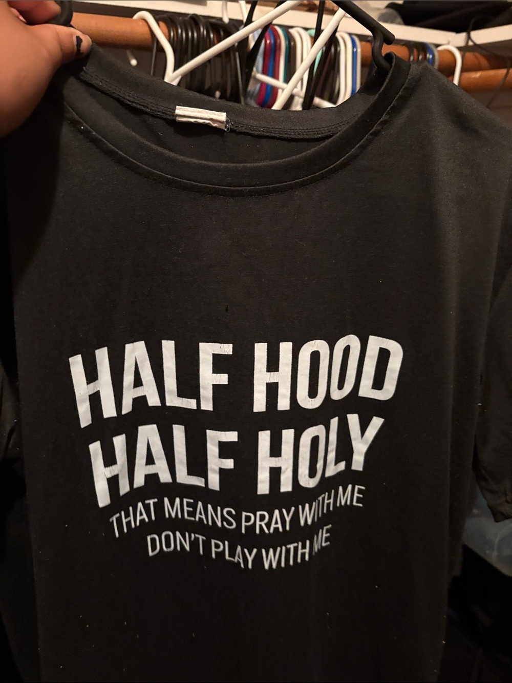 Half Hood Half Holy Graphic Kids Tee - Black